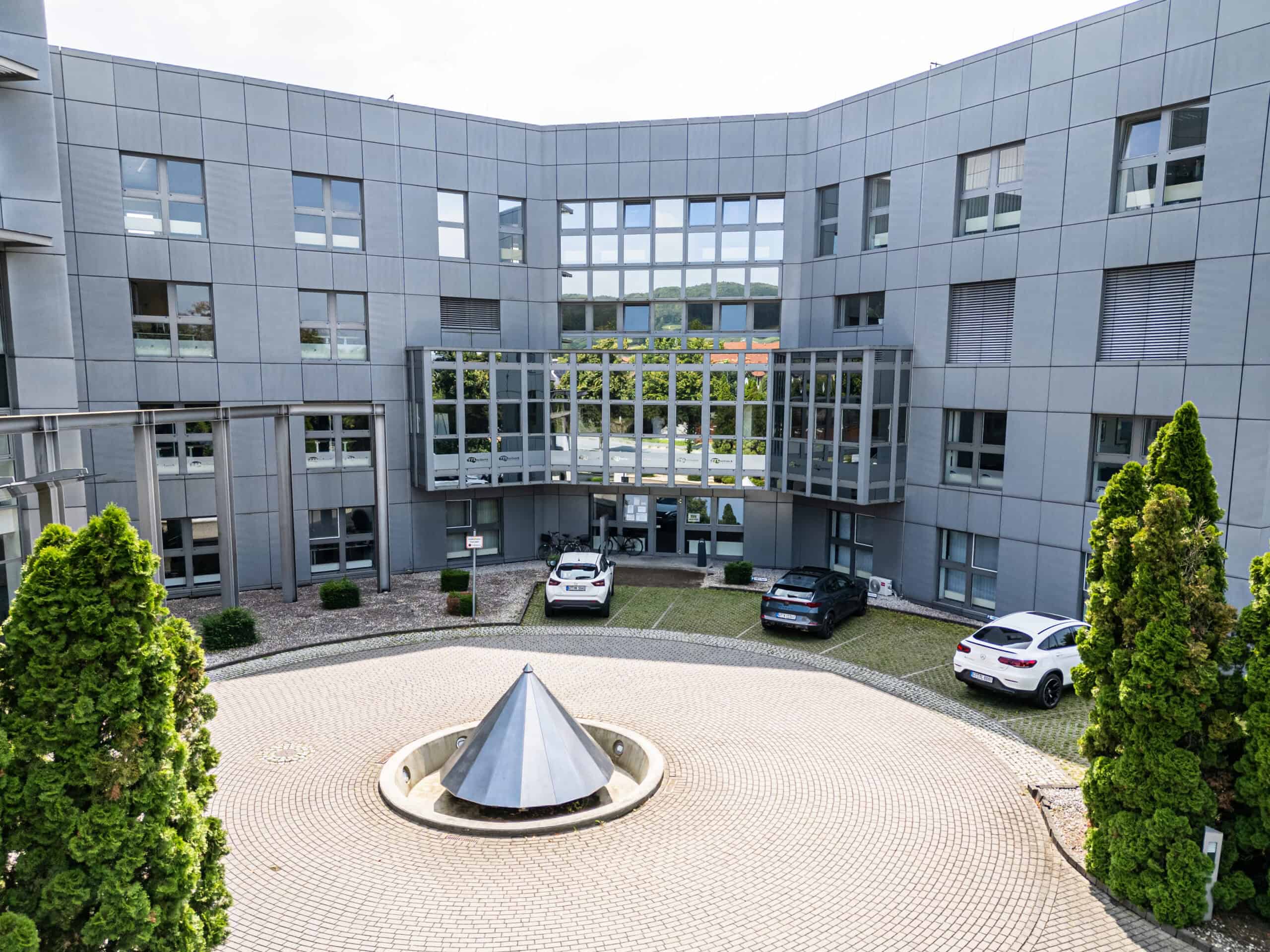 Aerial view of the courtyard at TTL headquarters