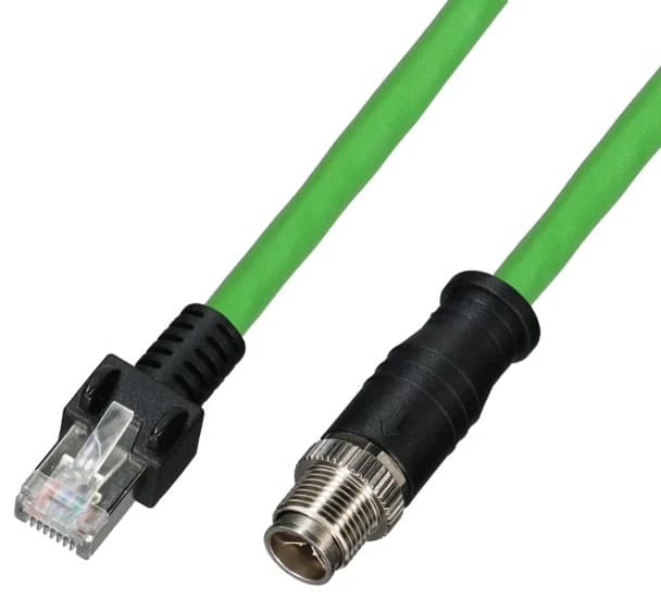 Green Industrial Ethernet cable with RJ45 and M12 plug