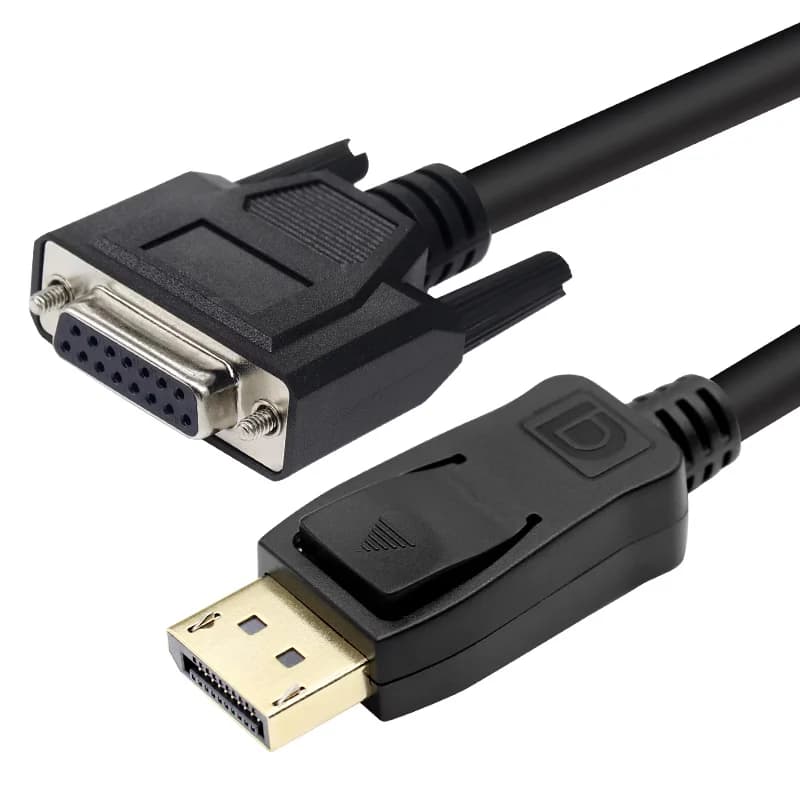 DisplayPort plug and D-Sub 15 socket with screw locking