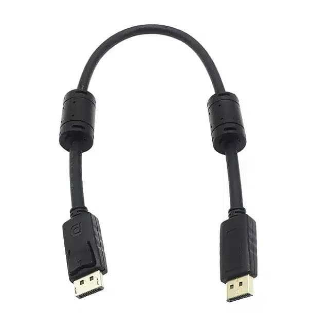 DisplayPort cable with two ferrites and latching plugs