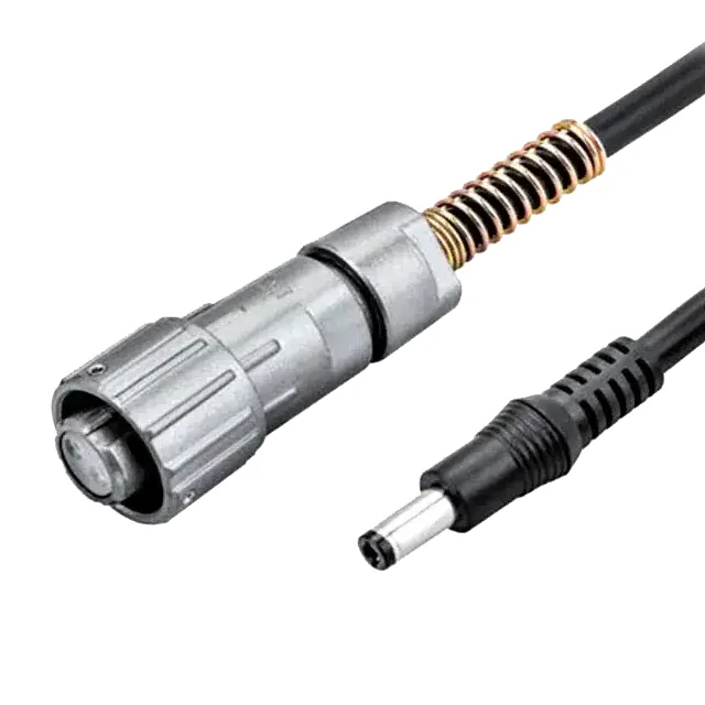 DC barrel connector and aviation-style circular connector in a metal housing