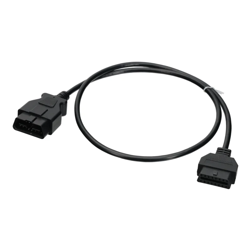 Black round cable with OBD2 plug and OBD2 socket
