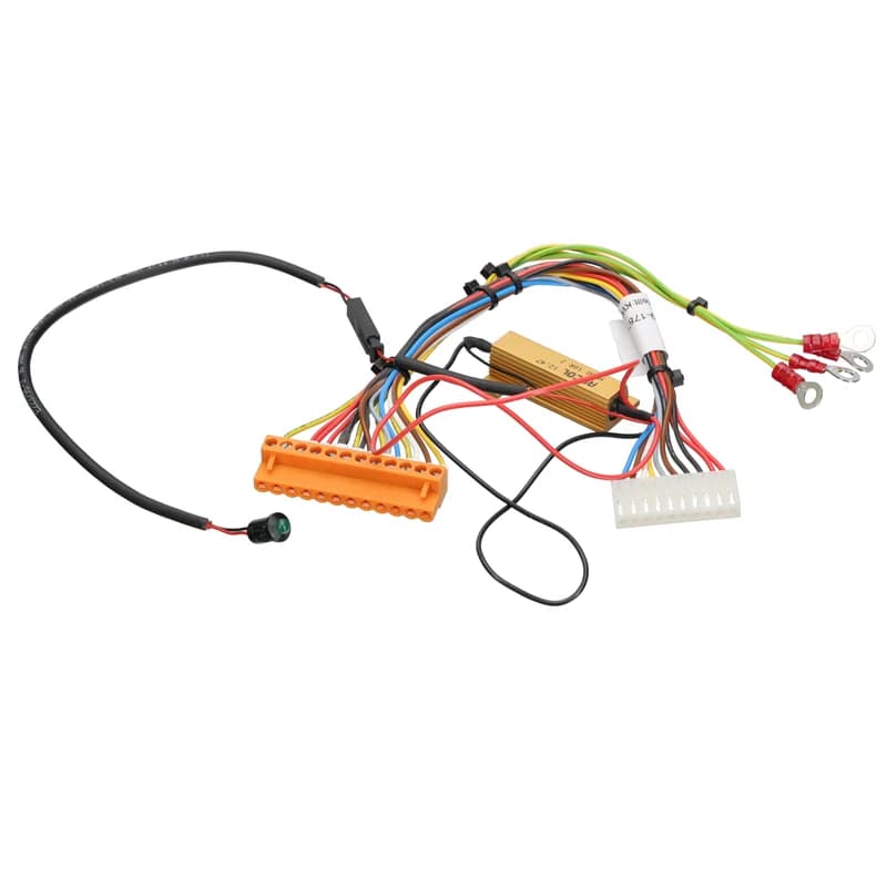 Cable harness with connectors, ring terminals and indicator light
