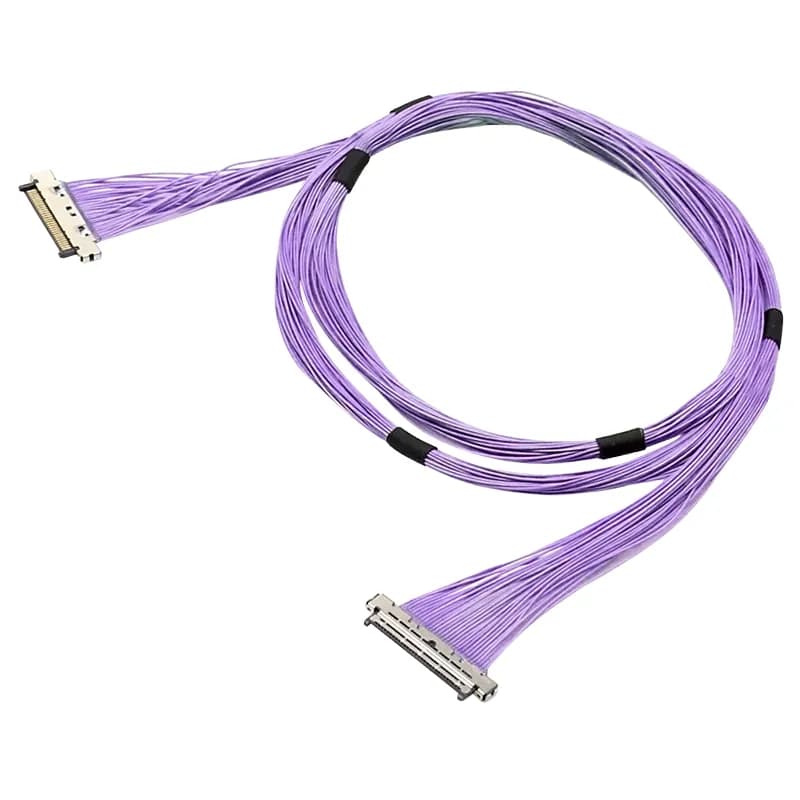 Violet micro-coaxial cables with flat connectors at both ends