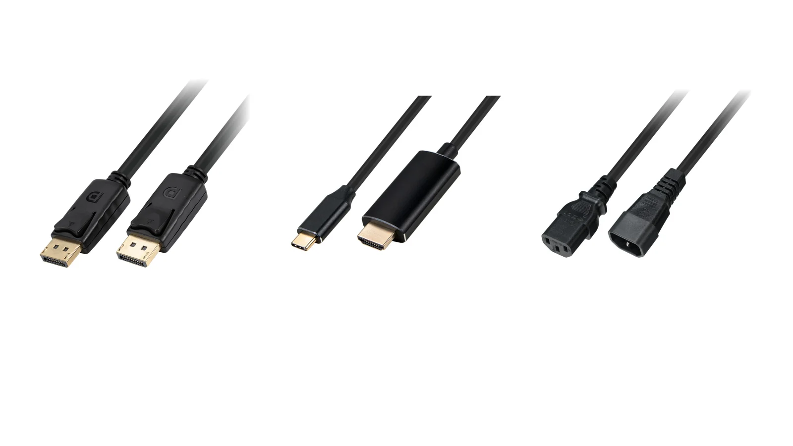 TTL Link® products: DisplayPort cable, USB-C to HDMI adapter cable and power cable