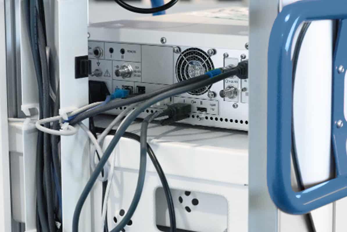 Rear of the device with connected cables