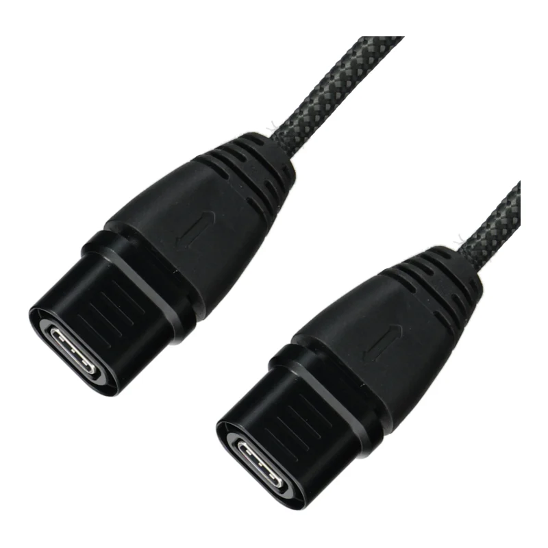 Two braided cables with USB-C plugs in a protective housing