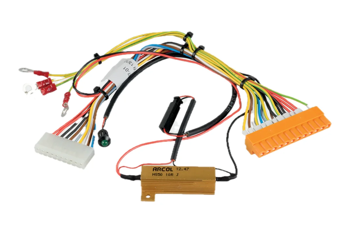 Cable harness with load resistor, ring terminal and several connector housings